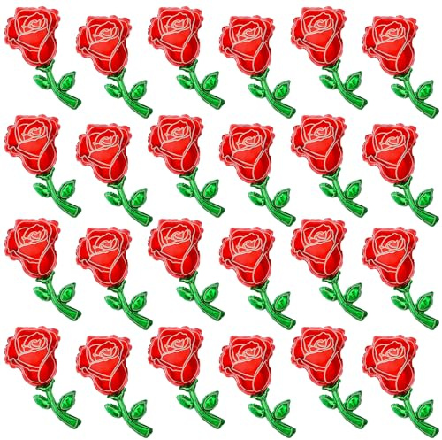 TaoQ C 24 Stück Valentinstag Rose Folie Ballons, 30 cm Rote Rose Aluminiumfolie Ballons für Valentinstag Party Dekorationen Baby Dusche Hochzeit Geburtstag Party Dekor