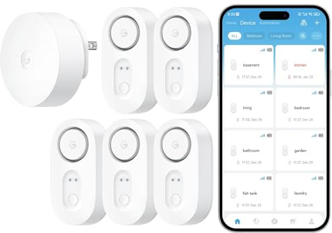 GoveeLife Upgraded Smart Water Leak Detector 1s with 1804 ft Ultra-Long Range, WiFi Water Sensor with SMS/Email/APP Push and Sound Alarm,5-Year Battery Life, 5 Pack, Suit for Home, Basement, Kitchen