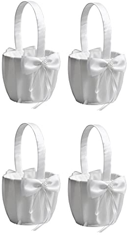 Kznifmk 4PCS Flower Girl Baskets for Wedding Cute Bowknot Design Girl Basket,Romantic Bowknot Rose Flower Girl Basket