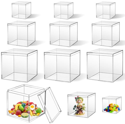 cersaty 12 Stk Acrylbox mit Deckel, 5.5cm/7.5cm/10cm je 4 Stk | Acrylbox Transparent Würfel Acrylbox für Schmuck,Figuren,Süßigkeiten,Haarschmuck,Spielzeug usw