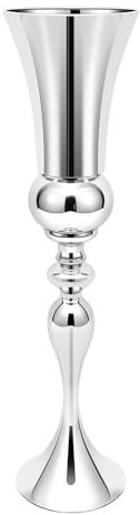 WooDerson Vase de table moderne argenté, 20 x 74 cm, élégant, sur pied, en fer, pour fleurs et bougies, parfait pour les mariages, les dîners romantiques, la maison et les restaurants