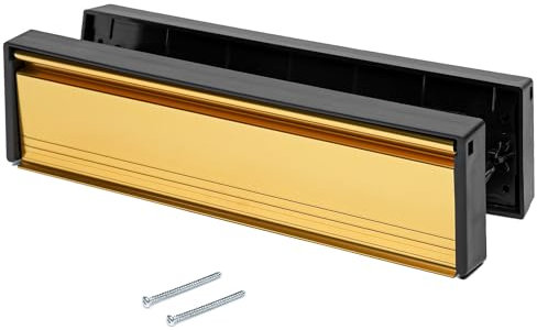ZAVIA Letter Plate 12'' with Metal Flaps | Internal & External Letterbox Plate for 40-80mm Thick Doors | Postal Letterplate with Draught Excluder for UPVC Midrail & Composite Doors (Gold, 40-80 mm)