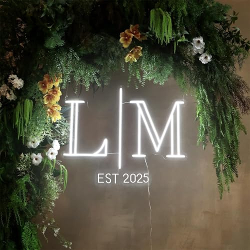 Insegna al neon personalizzata con iniziali di nozze, coppia personalizzata con iniziali data luce al neon per decorazioni da parete per sfondo di nozze, cartelli luminosi a LED personalizzati per