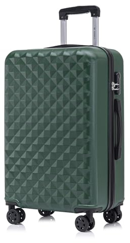YONSLY Koffer Suitcase L Dunkelgrün, Trolley Reisekoffer, Rollkoffer Handgepäck mit 4 Rollen 360°, Hartschalenreisekoffer, Zahlenschloss, Weicher Gummigriff