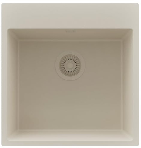 PRIMAGRAN Spülbecken ab 50er Unterschrank + Ablauf-Set, 48x50cm | Set: Ablauf-Set (Siphon, Ablaufgarnitur, Überlauf) + Granitspüle 1 Becken - Riga, Alles Beige
