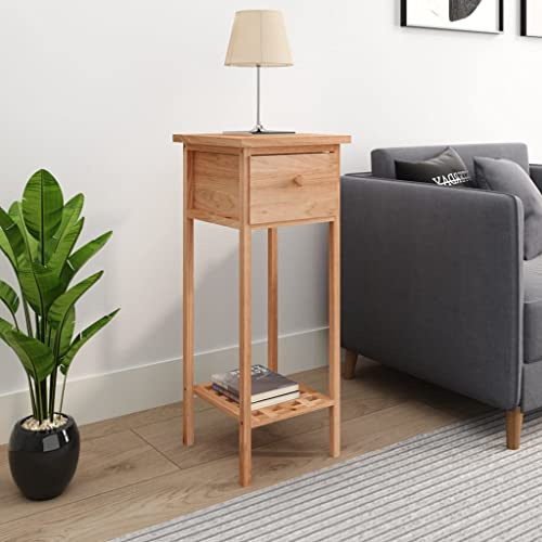 Runheo Beistelltisch mit Schublade, 25x25x60 cm, Massivholz Nussbaum, kompakter Stauraum, vielseitig einsetzbar, eleganter Lampentisch für Wohnzimmer