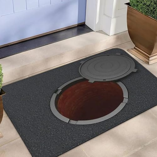 xueneige Optische Täuschung Fußmatte 3D-gedrucktes Design mit Kanaldeckel Lustige Fußmatte für den Eingangsbereich rutschfeste Bodenmatte