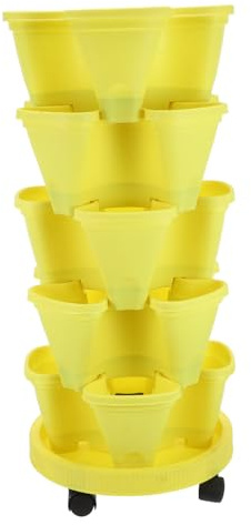VICASKY Jardinière Verticale Empilable 6 Niveaux en Plastique Jaune Tour à Fraisiers Multifonction pour Balcon et Jardin Pot de Culture pour Fraises Herbes Aromatiques et Fleurs Gain