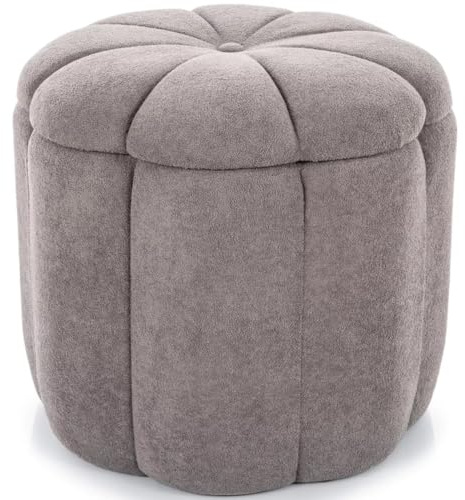 SIGNAL MEBLE Tup, Samt Hocker mit Stauraum, Rund Ø45 cm, Sitzhocker bis 120 kg, moderner Polsterhocker, Velvet Oberfläche, für Wohnzimmer, Schlafzimmer, Grau