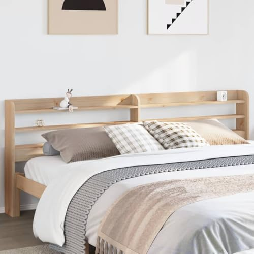 LoogCape Kopfteil mit Ablagen 180 cm, Massivholz Kiefer unbehandelt, freistehend, Nachttisch-Alternative für Schlafzimmer, Bett Kopfteil