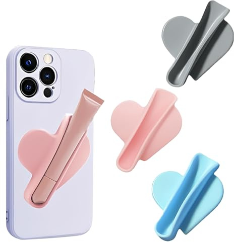 VEOIRXU 3 Stück Lipgloss Holder Silikon Handyhalter Lippenstifthalterung Herzform Design Handygriff für Smartphone Stilvolles Handy Phone Accessoire zur Aufbewahrung für Frauen und Mädchen (3 Farben)
