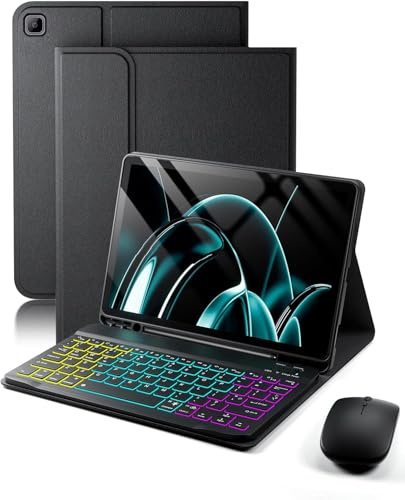 MicroTunk para Samsung Galaxy Tab A7 (2022) / Samsung Galaxy Tab A7 (2020) 10.4 Pulgadas Funda con Teclado inalámbrico Bluetooth retroiluminado (Teclado QWERTY, distribución española) y ratón