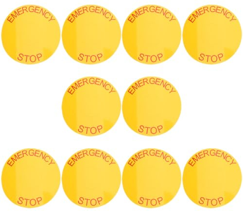 ABOOFAN Lot de 10 Autocollants Jaunes pour Panneaux D'arrêt D'urgence en Pvc, Usage Intérieur et Extérieur, Solide pour Bâtiments de Bureaux et Environnements Industriels