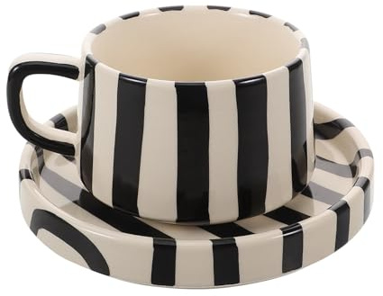 MAGICLULU Set 1 Tasse à Café en Céramique Design Rayé Unique Facile à Nettoyer Soucoupe Spécialement Conçu pour Latte Art pour Thé de - Bureau