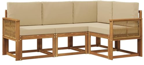 vidaXL Outdoor-Sofagarnitur mit Kissen 4 pcs Natur und Beige Polyester, Garten, modernes Sofa für draußen, Elegante Lounge, strapazierfähige Möbel für Terrasse und Patio