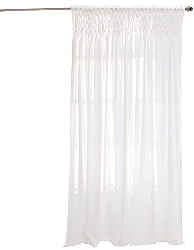 Loberon Gardine Otilie, mit abgestepptem Tunnelsaum, Schlichtes Design, stilvolle Fensterdekoration, leicht transparent, gesmokter Abschluss, Vorhang, Sichtschutz, Baumwolle, weiß