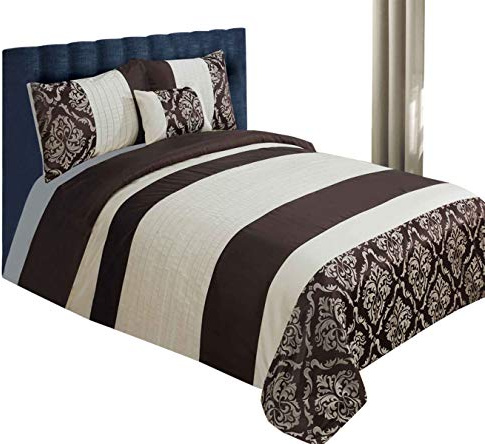 LUXURY SAPPHIRE BEDDING DUVET COVER/BED SET WITH PILLOWCASES AND CUSHION COVER, FAUX SILK - CHOCOLATE BROWN & CREAM (SUPER KING)