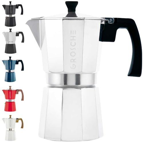 GROSCHE Milano Moka Stovetop Espresso Coffee Maker (6 Cup / 275 ml, Silver)