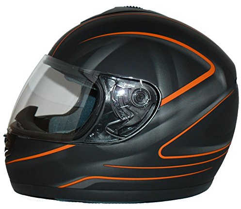 Protectwear Motorradhelm, Integralhelm, Matt Schwarz/Oranges Muster, S