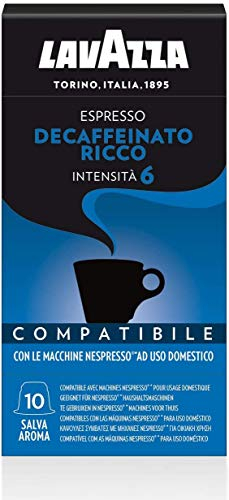 Lavazza , 100 capsules compatibles Nespresso, Ricco décaféiné espresso, 10 paquets de 10 capsules