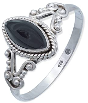 mantraroma Silber Ring Damen 925 Onyx Edelstein schwarz ausgefallen verspielt