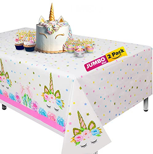 Tovaglia con unicorno, set di 2 tovaglie per feste di compleanno, extra large, 274,3 x 137,2 cm, usa e getta, per feste e decorazioni per baby shower a tema unicorno e unicorno