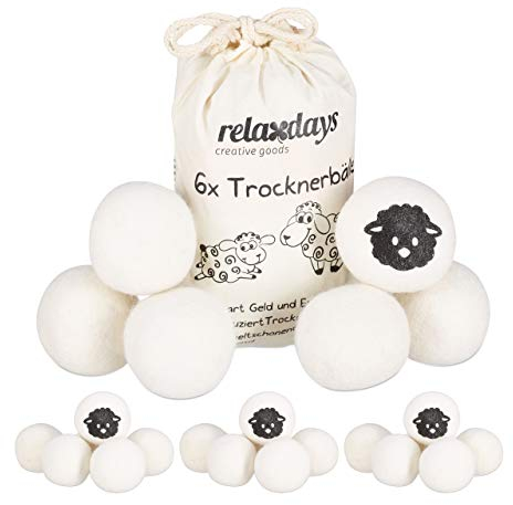 Relaxdays 24 x Trocknerbälle XXL, Trocknerkugeln, Filzbälle für Trockner, aus Schafswolle, umweltschonend, Ø 7 cm, weiß