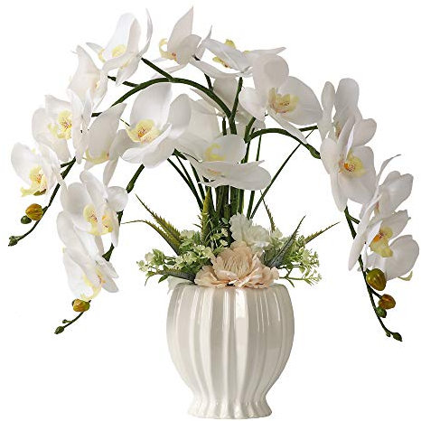 LESING Fleurs artificielles Ochidées en Pot avec Vase pour décoration d'intérieur (Style 3, Vase Blanc)
