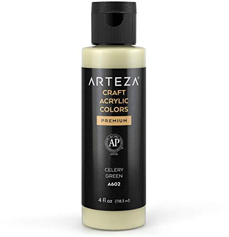 ARTEZA Peinture acrylique artisanale, A602 Vert Céleri, bouteilles de 118 ml, à base d'eau, mélangeable, peintures acryliques mates pour des projets d'art et de bricolage sur toute surface