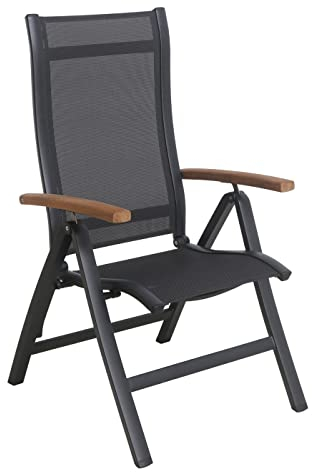 Dehner Gartenstuhl Chicago Wood, klappbar, 110 x 49 x 66.5 cm, Aluminium/FSC®-zertifiziertes Teakholz/Textilene, schwarz/braun