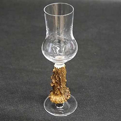 GTK - Geweihe & Trophäen KRUMHOLZ Grappa - Copa de Grappa, con mango de cuernos de rey, cristal, cristal, diseño de cáscara de grappa, 1 unidad