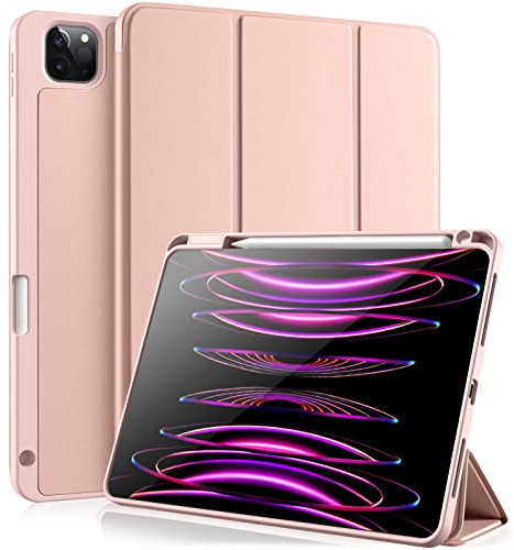 Vobafe Hülle Kompatibel mit iPad Pro 11 Zoll Hülle 2022/2021/2020/2018, TPU Flexible Rückseite Abdeckung mit Stifthalter, Unterstützt 2. Gen Pencil, Auto Schlafen/Wachen, Roségold
