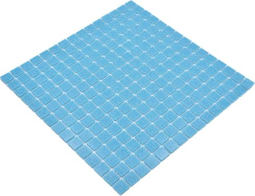 Carreau de mosaïque classique en verre uni - Bleu galet - Papier collé - Mosaïque de piscine