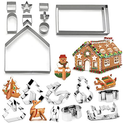 Shao hua 18tlg. Weihnachten Plätzchen Ausstecher, 3D-Weihnachts-Ausstechform, Lebkuchenhaus Keksausstecher, DIY-Keks-Backform, für Motivtorten Tortendeko Backen Küche Zubehör, BG-01