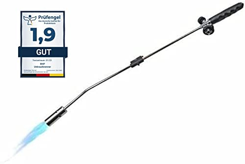 RHP Quemador de Malas Hierbas de 80 cm, Encendido Piezoeléctrico, Máx. 1000 °C, Llama Regulable, Negro y Plata
