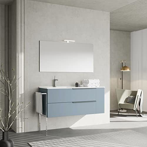 Kiamami Valentina Mueble DE BAÑO con Lavabo DE CERÁMICA A LA Izquierda, 120CM, Azul Claro | New York
