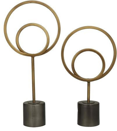 Deco 79 Geometrische Kreis-Skulptur aus Metall mit schwarzem Sockel, 2 Stück, 45,7 cm, 35,6 cm H, Gold