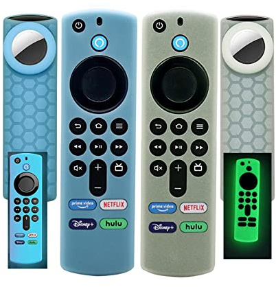 EXIEUSKJ TV Stick 4k Max 2021 Alexa 3rd Gen Remote Cover, 2 Pack Glow Blue and Glow Green, Sleeve, Protects TV Stick Remote & AirTag, Easy to Use