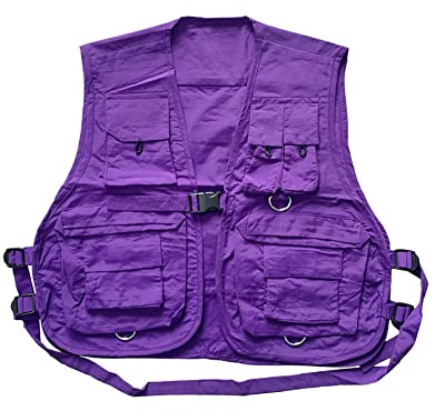 HaoMay Women's Outdoor Fishing Safari Buckle Vest Multi-pocket Photography Vest(Purple, Medium)