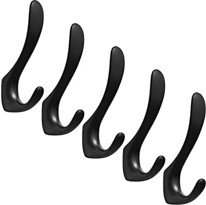 SARIHOSY Black Coat Hooks, Black Zinc Alloy Coat Hook Suitable Used for Single Layer Towel Bathroom Bedroom Classroom, Kitchen, Black 5-Piece Coat Hook Set