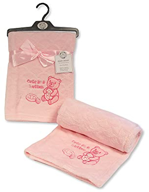 KAV Baby Cute As A Button Wrap Fleece Blanket for Girl/Boy Super Soft Teddy Bear Image Blankets for Newborn Babies, Toddlers, Infants - 75x100 CM (Pink)