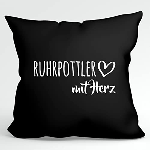 Huuraa Kissenbezug Ruhrpottler mit Herz Geschenk 40x40cm Black Baumwolle Ruhrpottler Präsent
