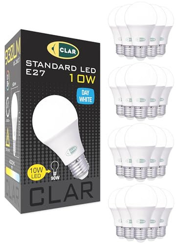 CLAR - Ampoule LED E27 4000K, 60W Équivalent, Gros Culot à Vis, Intérieur, 10W (Pack de 20)