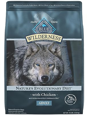Blue Buffalo Wilderness Natural High-Protein Dry Food for Adult Dogs, Chicken Recipe, 13-lb. Bag