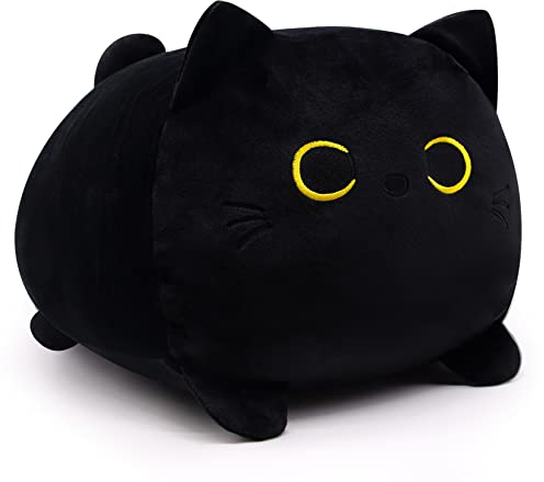 Desdfcer Schwarz Katze Plüschtier, 41CM Schwarz Katze Kuscheltier Gefüllte Tierkissen Spielzeug, Weiche Plüsch Katze Stofftierpuppe Geschenk für Kinder