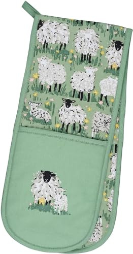 Ulster Weavers - Sheep Double Oven Gloves (88 x 18cm) - 100% Cotton - Green Sheep Oven Gloves Heat Resistant - Washable - Oven Gloves with Sheep - Sheep Kitchen Accessories - Sheep Gifts for Kitchen