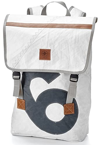 360° Grad Landgang Rucksack Segeltuch weiß mit Zahl grau