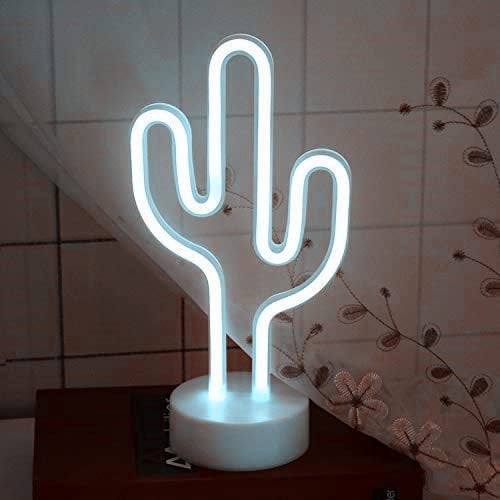 Segno Neon, Neon Sign LED Neon Light Night Lamp USB Battery Powered Led Neon Light Sign (Cactus, White)