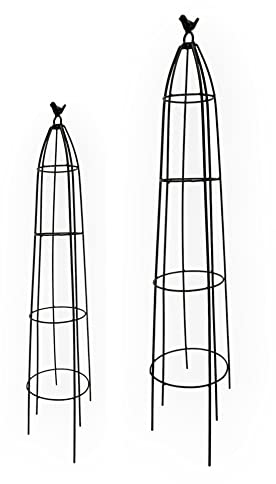 DARO DEKO Metall Rankhilfe Obelisk rund schwarz 2er Set - 105 und 140cm Blumen-Stütze Rank-Säule Kletterhilfe Rankturm