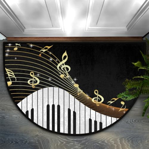 Half Round Door Mat, Music Theme Non-Slip Half Circle Area Rug Piano Keyboard Music Notes Doormat Washable Durable Home Decor Half Moon Rug for Floor Indoor Outdoor Living Room Bedroom Kitchen Patio